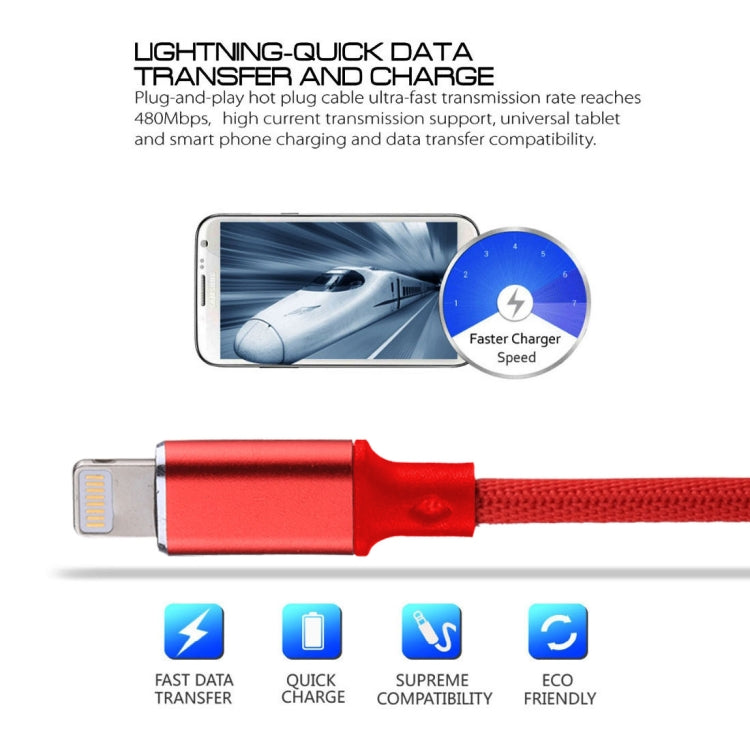 1m 2A USB to 8 Pin Nylon Weave Style Data Sync Charging Cable(Red) - Normal Style Cable by PMC Jewellery | Online Shopping South Africa | PMC Jewellery | Buy Now Pay Later Mobicred