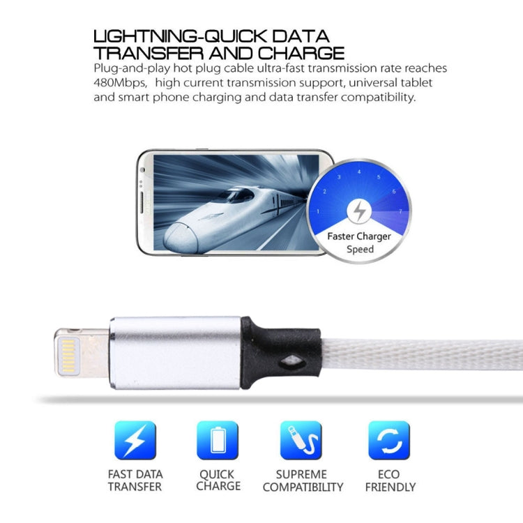 1m 2A USB to 8 Pin Nylon Weave Style Data Sync Charging Cable(White) - Normal Style Cable by PMC Jewellery | Online Shopping South Africa | PMC Jewellery | Buy Now Pay Later Mobicred