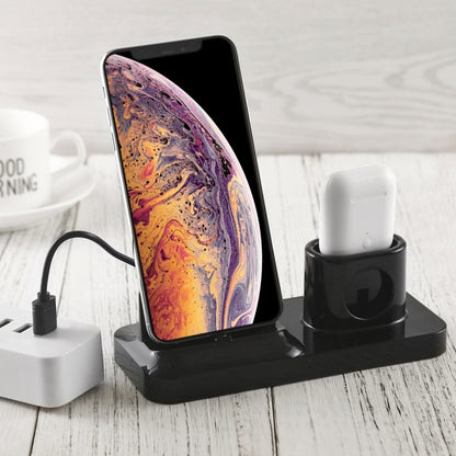 Wireless Rechargeable Base Charging Station Holder for Mobile Phone & Headset, with Micro USB + USB-C / Type-C + 8 Pin Interface (Black) - Multifunction Charger by PMC Jewellery | Online Shopping South Africa | PMC Jewellery | Buy Now Pay Later Mobicred