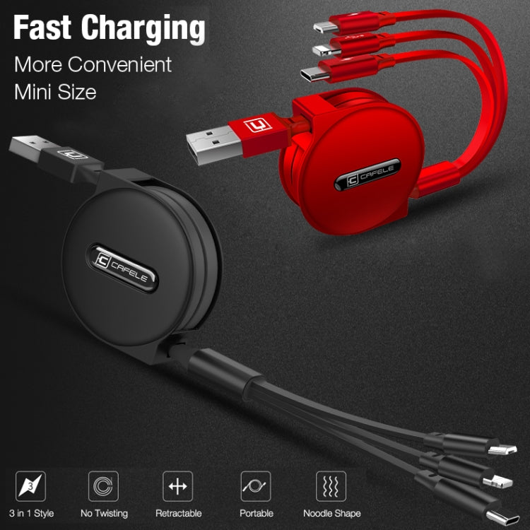 CAFELE 3 In 1 8 Pin + Micro USB + Type-C / USB-C Charging Data Cable, Length: 1.2m(Red) - Multifunction Cable by CAFELE | Online Shopping South Africa | PMC Jewellery | Buy Now Pay Later Mobicred