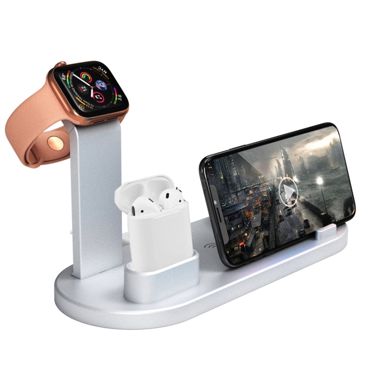 HQ-UD15 5 in 1 8 Pin + Micro USB + USB-C / Type-C Interfaces + 8 Pin Earphone Charging Interface + Wireless Charging Charger Base with Watch Stand(Silver) - Multifunction Charger by PMC Jewellery | Online Shopping South Africa | PMC Jewellery | Buy Now Pay Later Mobicred