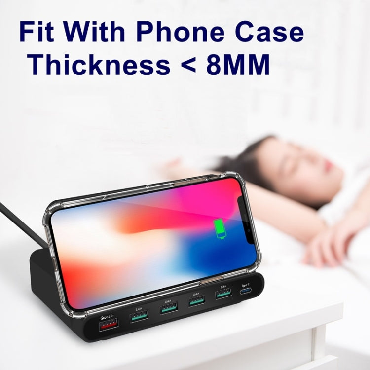 828W 7 in 1 60W QC 3.0 USB Interface + 4 USB Ports + USB-C / Type-C Interface + Wireless Charging Multi-function Charger with Mobile Phone Holder Function, US Plug(White) - free shipping - PMC Jewellery - Order now!