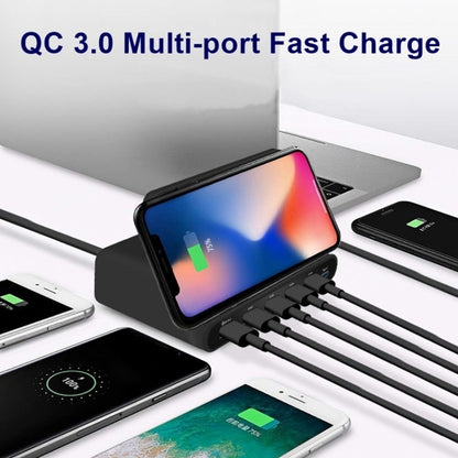 828W 7 in 1 60W QC 3.0 USB Interface + 4 USB Ports + USB-C / Type-C Interface + Wireless Charging Multi-function Charger with Mobile Phone Holder Function, US Plug(White) - Multifunction Charger by PMC Jewellery | Online Shopping South Africa | PMC Jewellery | Buy Now Pay Later Mobicred