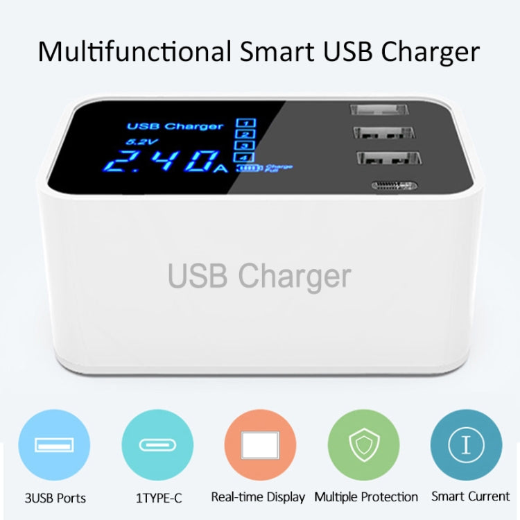 CDA30 20W 3 USB Ports + USB-C / Type-C Ports Multi-function Charger with LED Display, AU Plug - Multifunction Charger by PMC Jewellery | Online Shopping South Africa | PMC Jewellery | Buy Now Pay Later Mobicred