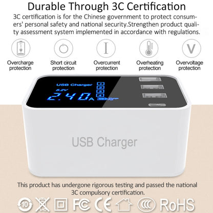 CDA30 20W 3 USB Ports + USB-C / Type-C Ports Multi-function Charger with LED Display, US Plug - Multifunction Charger by PMC Jewellery | Online Shopping South Africa | PMC Jewellery | Buy Now Pay Later Mobicred