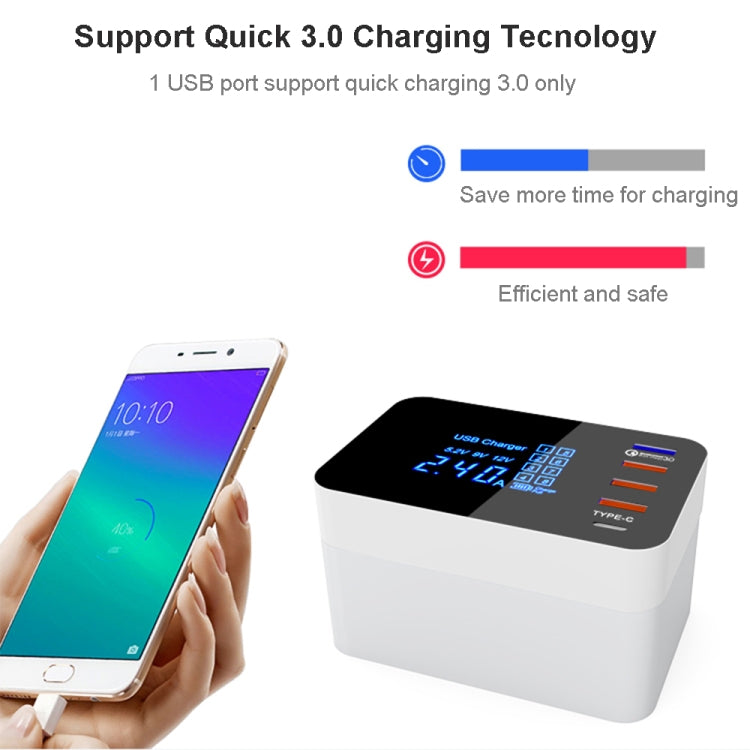 CDA33Q 40W QC 3.0 USB + 3 USB Ports + USB-C / Type-C Ports Multi-function Charger with LED Display, EU Plug - Multifunction Charger by PMC Jewellery | Online Shopping South Africa | PMC Jewellery | Buy Now Pay Later Mobicred