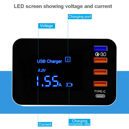 CDA33Q 40W QC 3.0 USB + 3 USB Ports + USB-C / Type-C Ports Multi-function Charger with LED Display, UK Plug - Multifunction Charger by PMC Jewellery | Online Shopping South Africa | PMC Jewellery | Buy Now Pay Later Mobicred