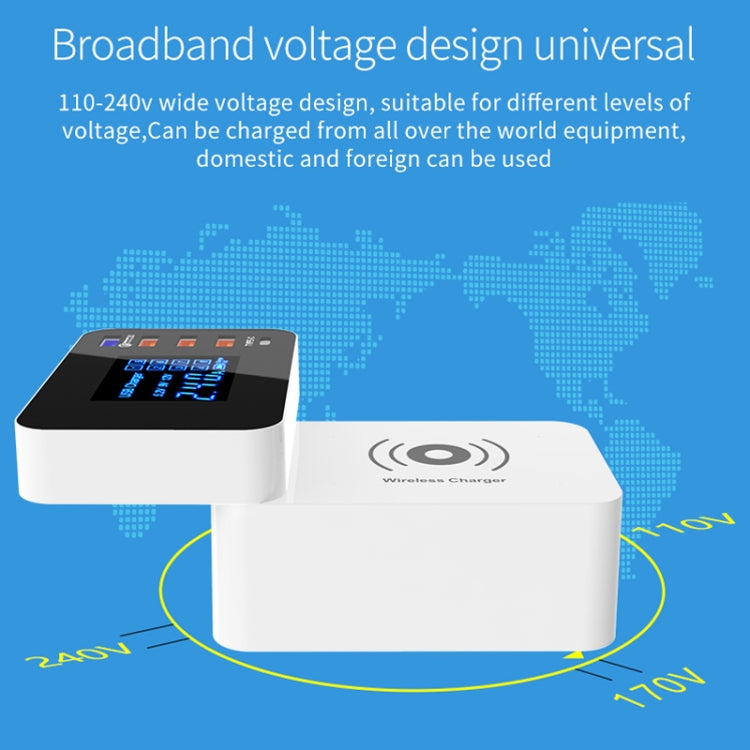 CDA33QW 40W QC 3.0 USB Ports + 3 USB Ports + USB-C / Type-C Ports + Wireless Charging Multi-function Foldable Charger with LED Display, EU Plug - Multifunction Charger by PMC Jewellery | Online Shopping South Africa | PMC Jewellery | Buy Now Pay Later Mobicred