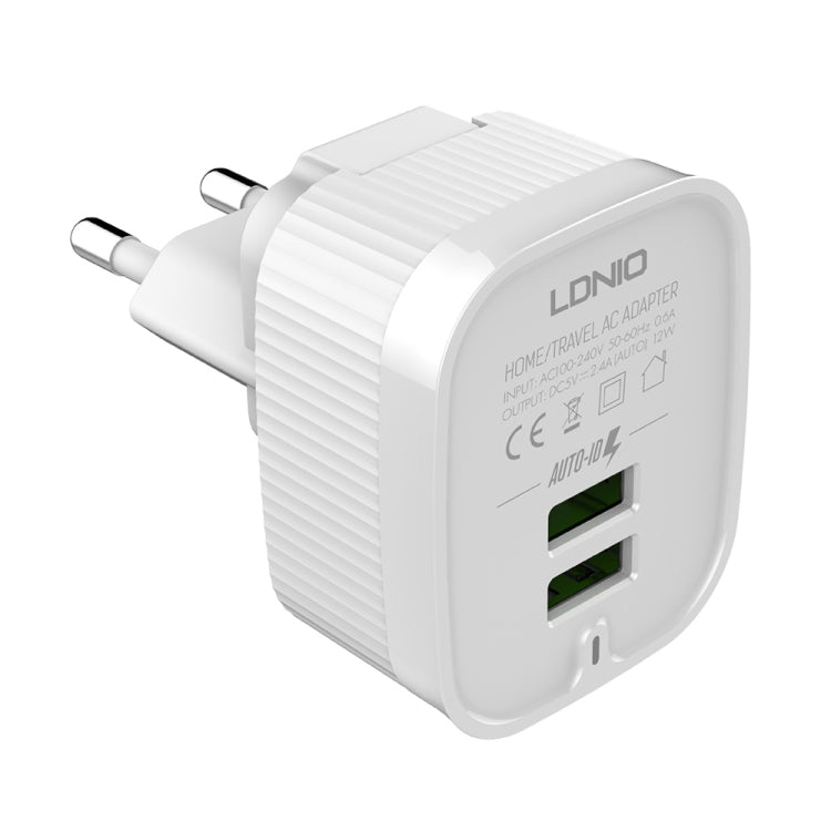 LDNIO A201 2.4A Dual USB Charging Head Travel Direct Charge Mobile Phone Adapter Charger With 8 Pin Data Cable(EU Plug) - USB Charger by LDNIO | Online Shopping South Africa | PMC Jewellery | Buy Now Pay Later Mobicred