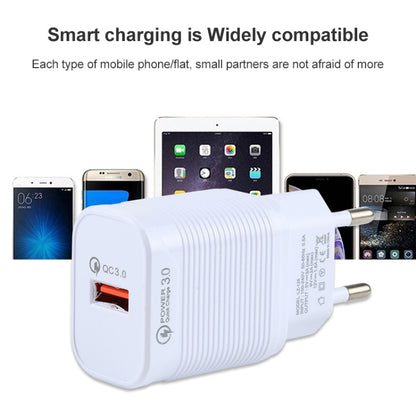 LZ-728 2 in 1 18W QC 3.0 USB Interface Travel Charger + USB to 8 Pin Data Cable Set, EU Plug, Cable Length: 1m(White) - USB Charger by PMC Jewellery | Online Shopping South Africa | PMC Jewellery | Buy Now Pay Later Mobicred