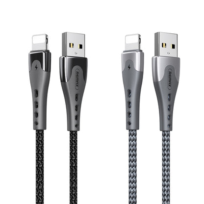 REMAX RC-150i KAWAY Series 1m 2.4A USB to 8 Pin Aluminum Alloy Braid Fast Charging Data Cable (Black) - Normal Style Cable by PMC Jewellery | Online Shopping South Africa | PMC Jewellery | Buy Now Pay Later Mobicred