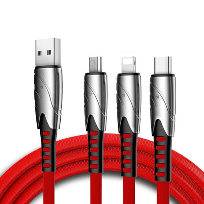 K051 1.2m 3 in 1 USB to 8 Pin + USB-C / Type-C + Micro USB Shark Fabric Data Cable(Red) - Multifunction Cable by PMC Jewellery | Online Shopping South Africa | PMC Jewellery | Buy Now Pay Later Mobicred