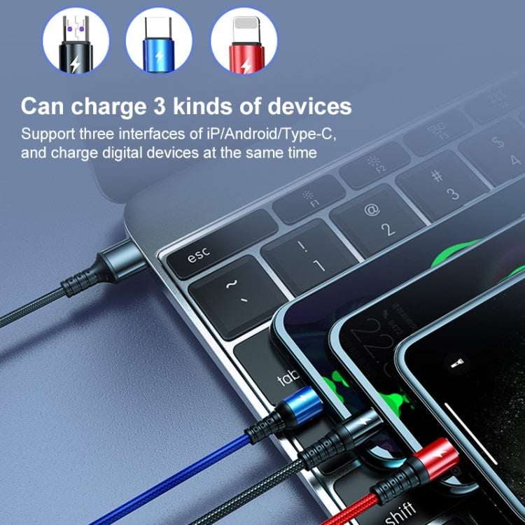 K061 1.2m 5A 3 in 1 USB to 8 Pin + USB-C / Type-C + Micro USB Round Fast Charging Data Cable - Multifunction Cable by PMC Jewellery | Online Shopping South Africa | PMC Jewellery | Buy Now Pay Later Mobicred