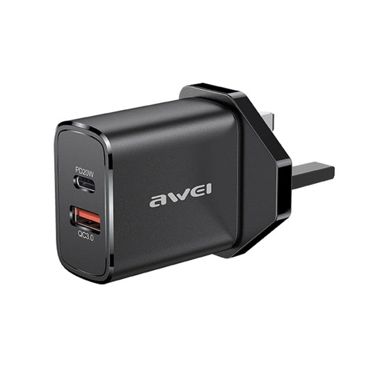 awei PD8 20W QC + PD Fast Charging Travel Charger Power Adapter, UK Plug (Black) - USB Charger by awei | Online Shopping South Africa | PMC Jewellery | Buy Now Pay Later Mobicred