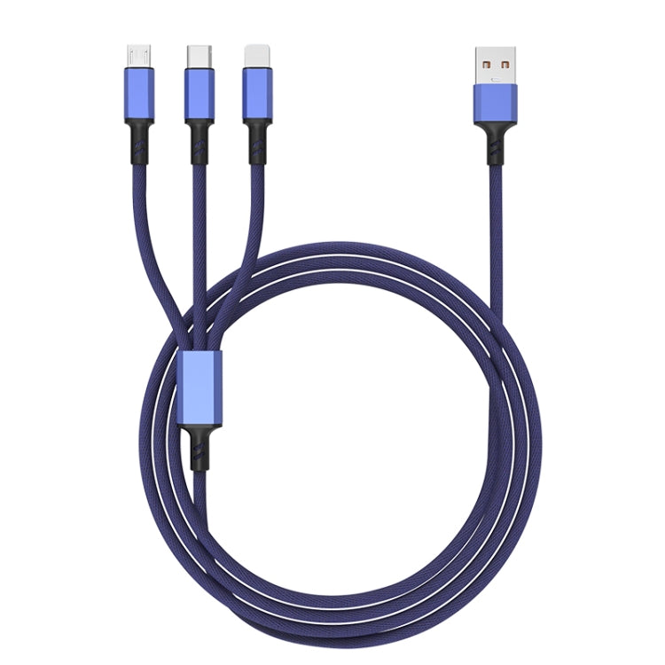 Braided 3A 3 in 1 USB to Type-C / 8 Pin / Micro USB Fast Charging Cable, Cable Length: 1.2m(Blue) - Multifunction Cable by PMC Jewellery | Online Shopping South Africa | PMC Jewellery | Buy Now Pay Later Mobicred