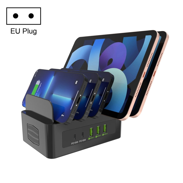 YFY-A54 100W USB + Type-C 5-Ports Smart Charging Station with Phone & Tablet Stand, EU Plug - Multifunction Charger by PMC Jewellery | Online Shopping South Africa | PMC Jewellery | Buy Now Pay Later Mobicred