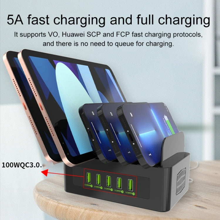 YFY-A54 100W USB + Type-C 5-Ports Smart Charging Station with Phone & Tablet Stand, UK Plug - Multifunction Charger by PMC Jewellery | Online Shopping South Africa | PMC Jewellery | Buy Now Pay Later Mobicred