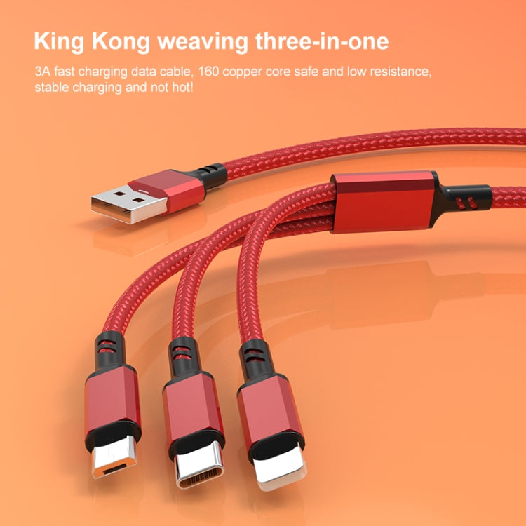 Orange Plug 3A 3 in 1 USB to Type-C / 8 Pin / Micro USB Fast Charging Cable, Cable Length: 1.2m(Silver) - Multifunction Cable by PMC Jewellery | Online Shopping South Africa | PMC Jewellery | Buy Now Pay Later Mobicred