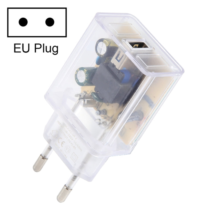 64-2 2A USB Transparent Charger, Specification: EU Plug - USB Charger by PMC Jewellery | Online Shopping South Africa | PMC Jewellery | Buy Now Pay Later Mobicred