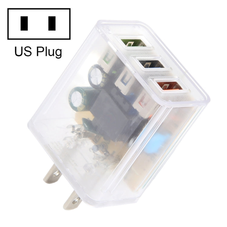 64-222 2A Three USB Transparent Charger, specification: US Plug - USB Charger by PMC Jewellery | Online Shopping South Africa | PMC Jewellery | Buy Now Pay Later Mobicred