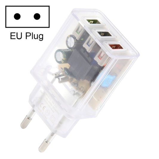 64-222 2A Three USB Transparent Charger, specification: EU Plug - USB Charger by PMC Jewellery | Online Shopping South Africa | PMC Jewellery | Buy Now Pay Later Mobicred