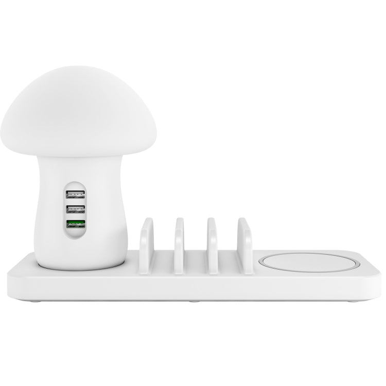 HQ-UD12 Universal 4 in 1 40W QC3.0 3 USB Ports + Wireless Charger Mobile Phone Charging Station with Mushroom Shape LED Light, Length: 1.2m, US Plug (White) - Multifunction Charger by PMC Jewellery | Online Shopping South Africa | PMC Jewellery | Buy Now Pay Later Mobicred