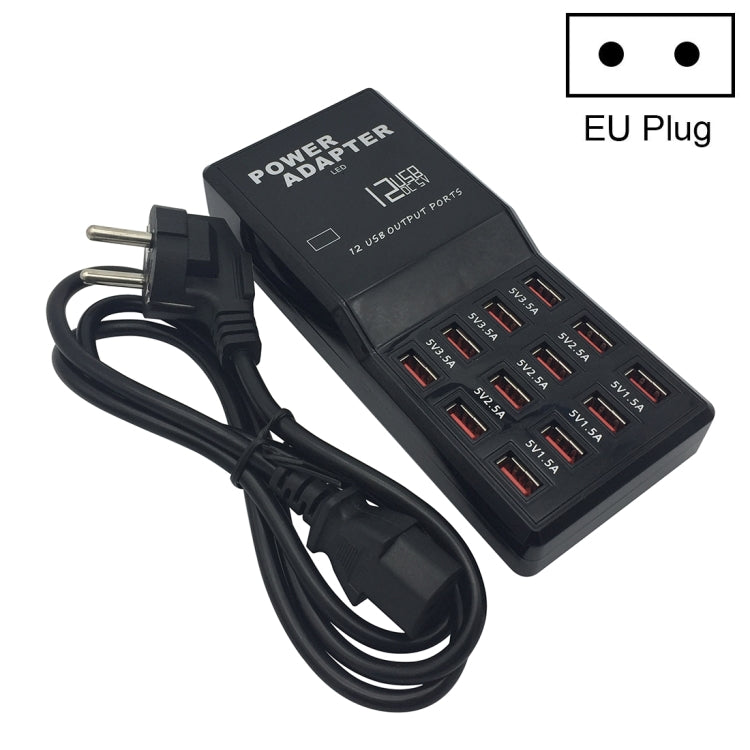 W-858 12A 12 Ports USB Fast Charging Dock Desktop Smart Charger AC100-240V, EU Plug (Black) - Multifunction Charger by PMC Jewellery | Online Shopping South Africa | PMC Jewellery | Buy Now Pay Later Mobicred