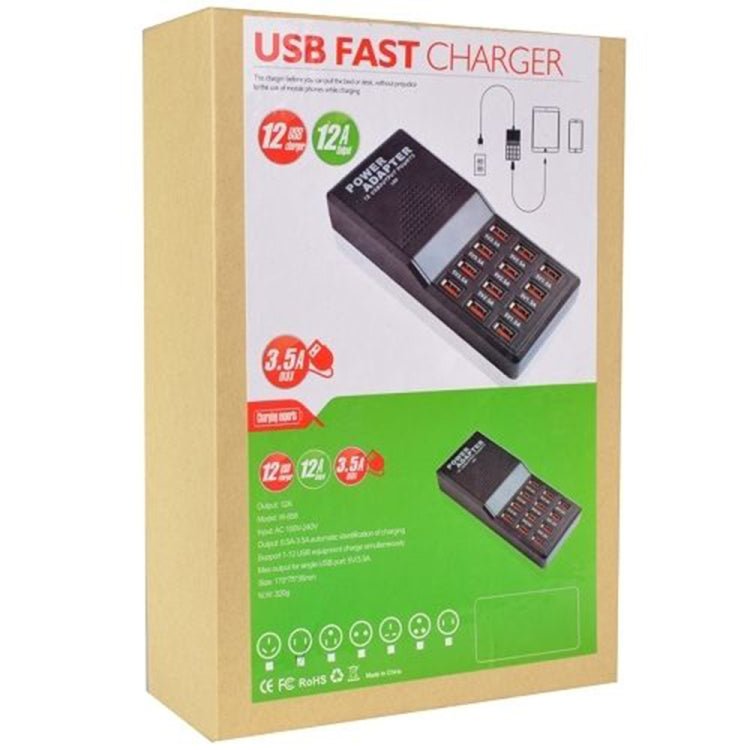 W-858 12A 12 Ports USB Fast Charging Dock Desktop Smart Charger AC100-240V, UK Plug (Black) - Multifunction Charger by PMC Jewellery | Online Shopping South Africa | PMC Jewellery | Buy Now Pay Later Mobicred