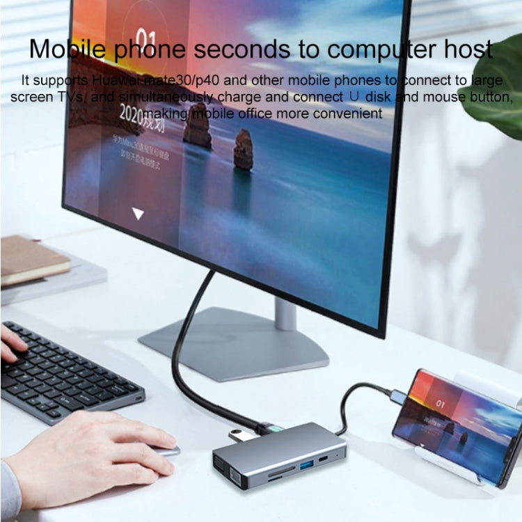 9 in 1 RJ45 + 100W PD + SD/TF + USBx2 + HDMI + VGA + 3.5mm AUX to Type-C HUB Adapter - USB HUB by PMC Jewellery | Online Shopping South Africa | PMC Jewellery | Buy Now Pay Later Mobicred