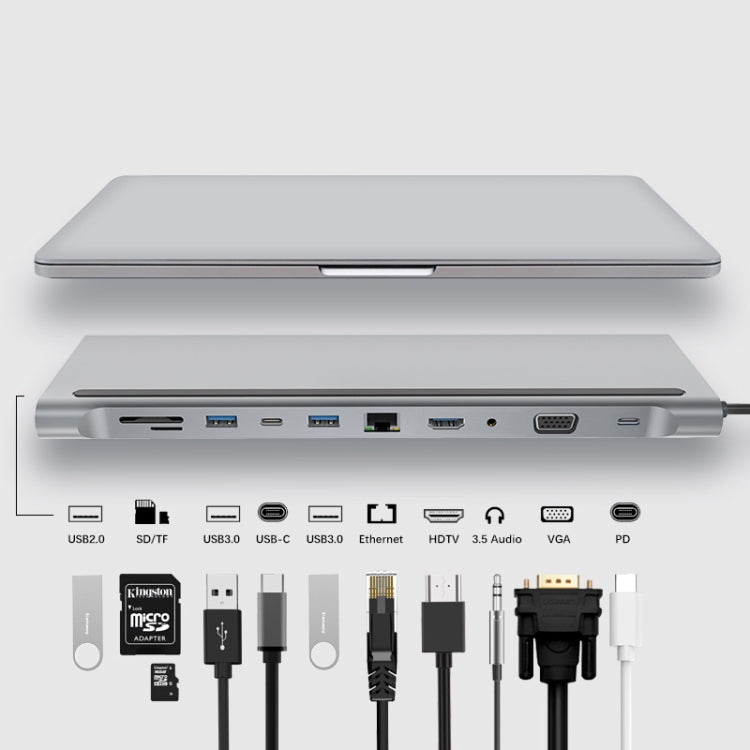 11 in 1 RJ45 + 87W PD + SD/TF + USBx3+ HDMI + VGA + 3.5mm AUX to Type-C HUB Adapter - USB HUB by PMC Jewellery | Online Shopping South Africa | PMC Jewellery | Buy Now Pay Later Mobicred