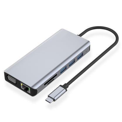 12 in 1 RJ45 + 100W PD + SD/TF + USB3.0x5+ HDMI + VGA + 3.5mm AUX to Type-C HUB Adapter - USB HUB by PMC Jewellery | Online Shopping South Africa | PMC Jewellery | Buy Now Pay Later Mobicred