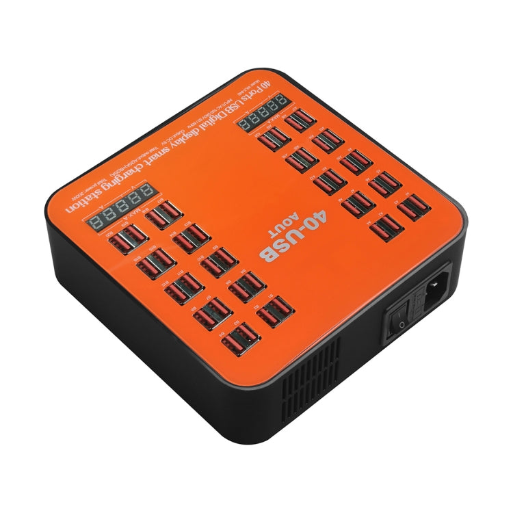 WLX-840 200W 40 Ports USB Digital Display Smart Charging Station AC100-240V, US Plug (Black+Orange) - Multifunction Charger by PMC Jewellery | Online Shopping South Africa | PMC Jewellery | Buy Now Pay Later Mobicred