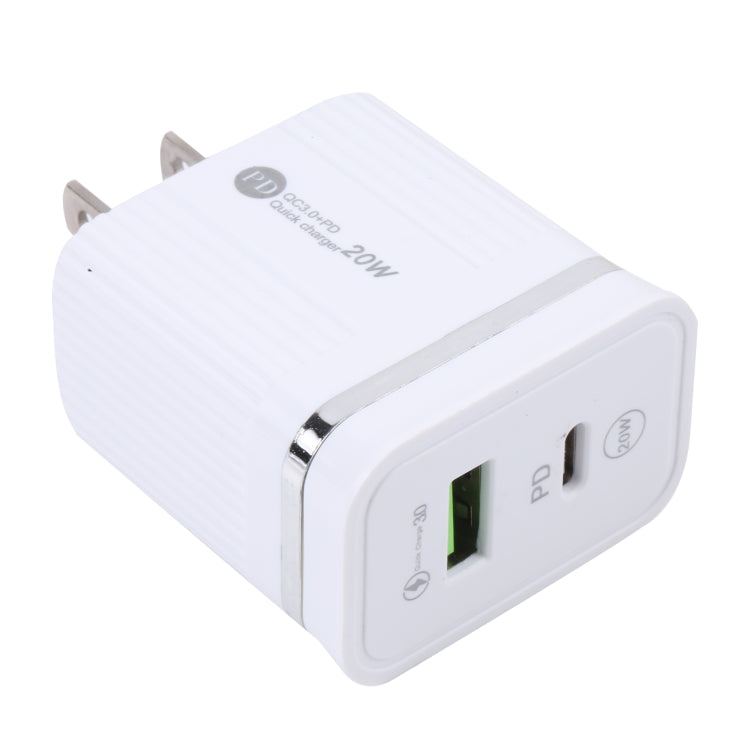 46-A2C2 20W PD + QC3.0 USB Multifunction Fast Charger,US Plug(White) - USB Charger by PMC Jewellery | Online Shopping South Africa | PMC Jewellery | Buy Now Pay Later Mobicred