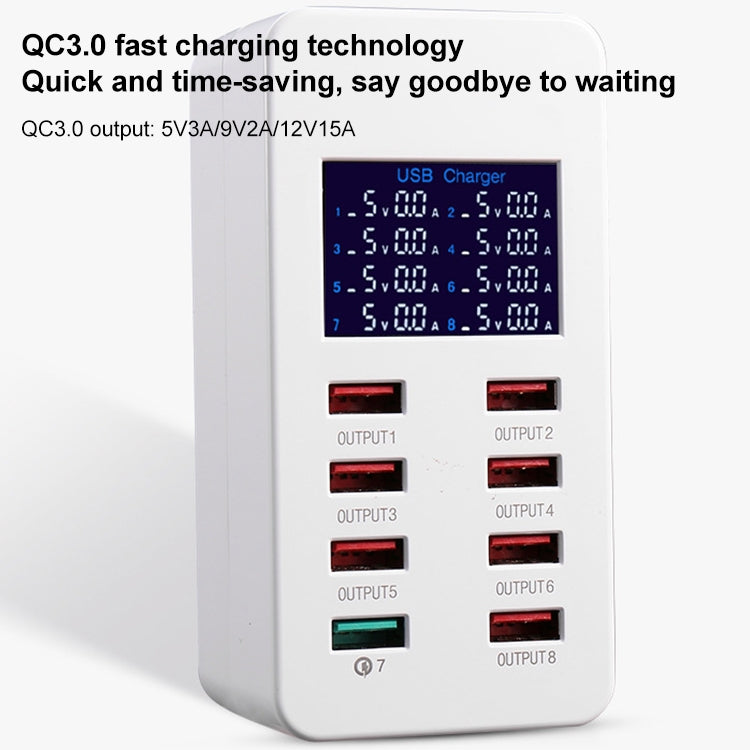 A8 50W 8 Ports USB + QC3.0 Smart Charging Station with Digital Display AC100-240V, AU Plug - Multifunction Charger by PMC Jewellery | Online Shopping South Africa | PMC Jewellery | Buy Now Pay Later Mobicred