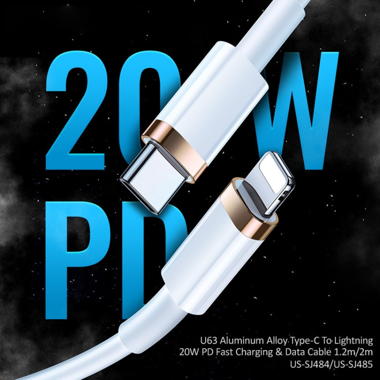 USAMS US-SJ484 U63 Type-C / USB-C to 8 Pin PD 20W Smooth Aluminum Alloy Fast Charging Data Cable, Length: 1.2m(White) - Normal Style Cable by USAMS | Online Shopping South Africa | PMC Jewellery | Buy Now Pay Later Mobicred