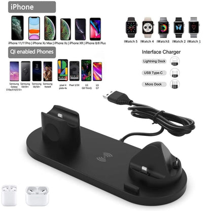 HQ-UD15-upgraded 6 in 1 Wireless Charger For iPhone, Apple Watch, AirPods and Other Android Phones(Black) - Wireless Charger by PMC Jewellery | Online Shopping South Africa | PMC Jewellery