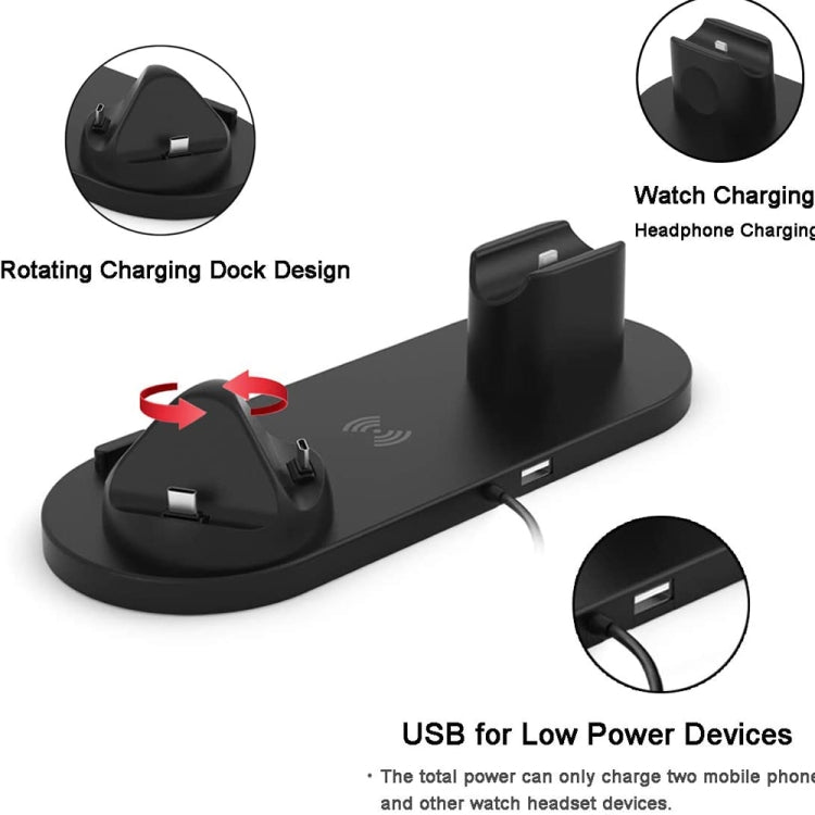 HQ-UD15-upgraded 6 in 1 Wireless Charger For iPhone, Apple Watch, AirPods and Other Android Phones(Black) - Wireless Charger by PMC Jewellery | Online Shopping South Africa | PMC Jewellery