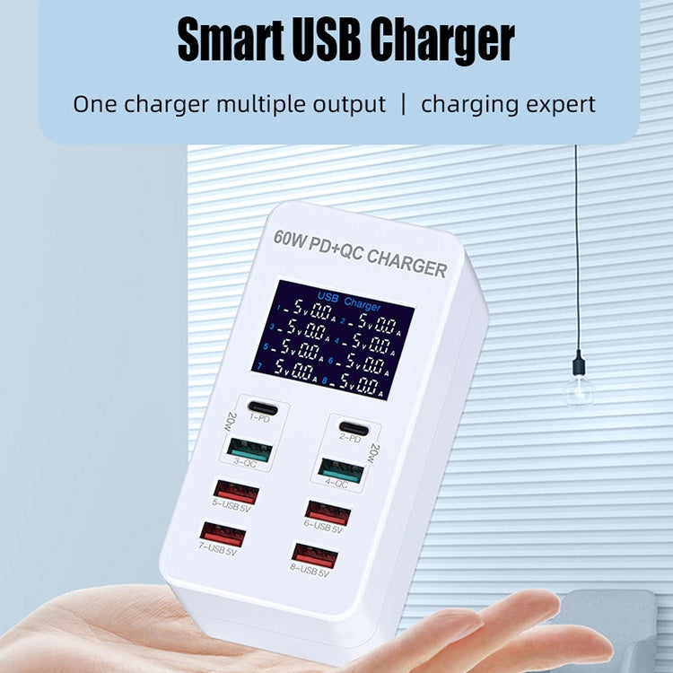 A8T 60W 8 Ports USB + QC3.0 + PD Type-C Smart Charging Station with Digital Display AC100-240V, AU Plug - Multifunction Charger by PMC Jewellery | Online Shopping South Africa | PMC Jewellery | Buy Now Pay Later Mobicred