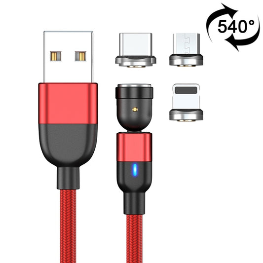 1m 3A Output 3 in 1 USB to 8 Pin + USB-C / Type-C + Micro USB 540 Degree Rotating Magnetic Data Sync Charging Cable(Red) - Charging Cable & Head by PMC Jewellery | Online Shopping South Africa | PMC Jewellery | Buy Now Pay Later Mobicred