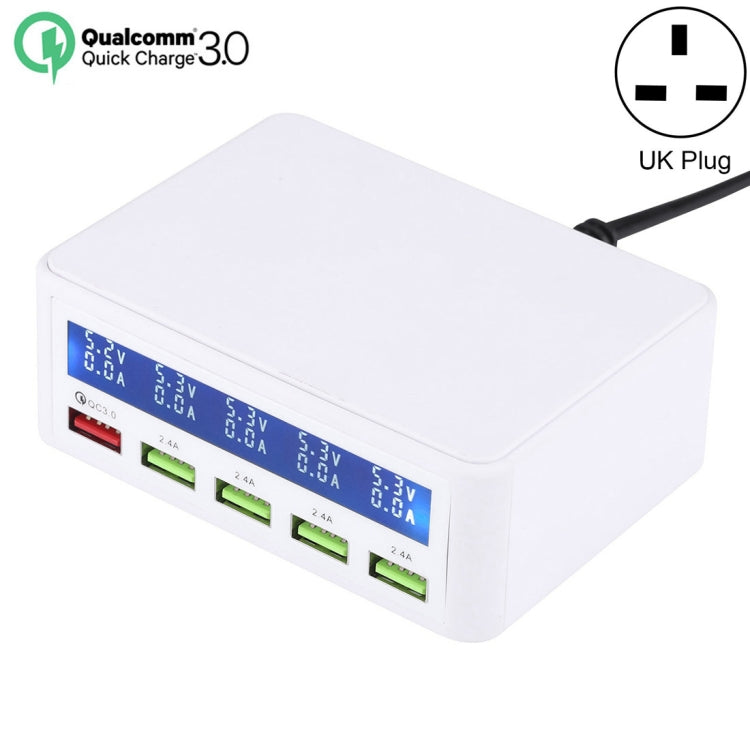 40W QC3.0  2.4A  4-USB Ports Fast Charger Station Travel Desktop Charger Power Adapter with LCD Digital Display, UK Plug - Multifunction Charger by PMC Jewellery | Online Shopping South Africa | PMC Jewellery | Buy Now Pay Later Mobicred