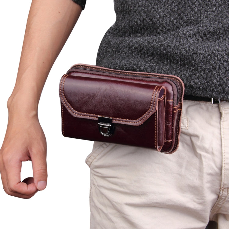 5.1-6 inch 007 Universal Crazy Horse Texture Cowhide Cross Section Plug-in Card Waist Bag, For iPhone, Samsung, Sony, Huawei, Meizu, Lenovo, ASUS, Oneplus, Xiaomi, Cubot, Ulefone, Letv, DOOGEE, Vkworld, and other Smartphones (Brown) - More iPhone Cases by PMC Jewellery | Online Shopping South Africa | PMC Jewellery | Buy Now Pay Later Mobicred