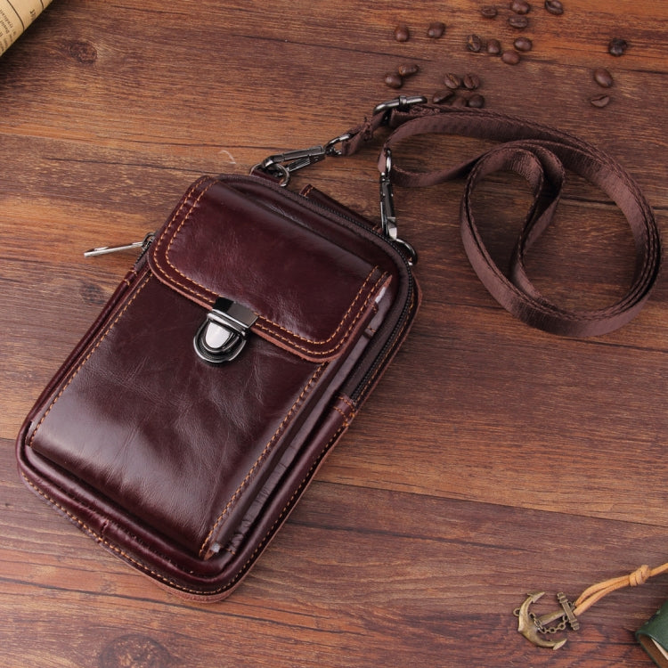 5.1-6.3 inch 008 Universal Crazy Horse Texture Cowhide Vertical Section Waist Bag with Oblique Lanyard, For iPhone,Samsung, Sony, Huawei, Meizu, Lenovo, ASUS, Cubot, Oneplus, Xiaomi, Ulefone, Letv, DOOGEE, Vkworld, and other Smartphones (Brown) - More iPhone Cases by PMC Jewellery | Online Shopping South Africa | PMC Jewellery | Buy Now Pay Later Mobicred