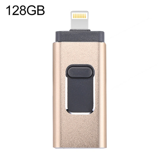 easyflash RQW-01B 3 in 1 USB 2.0 & 8 Pin & Micro USB 128GB Flash Drive(Gold) - U Disk & Card Reader by PMC Jewellery | Online Shopping South Africa | PMC Jewellery | Buy Now Pay Later Mobicred