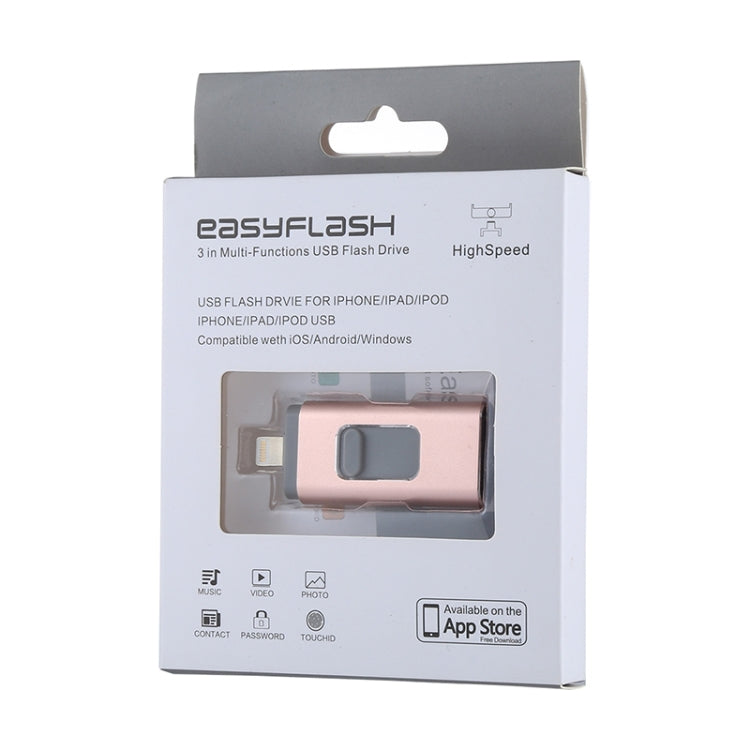 easyflash RQW-01B 3 in 1 USB 2.0 & 8 Pin & Micro USB 128GB Flash Drive(Rose Gold) - U Disk & Card Reader by PMC Jewellery | Online Shopping South Africa | PMC Jewellery | Buy Now Pay Later Mobicred