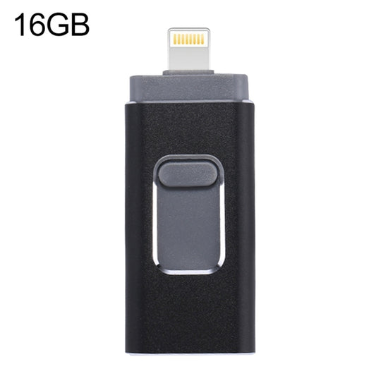 easyflash RQW-01B 3 in 1 USB 2.0 & 8 Pin & Micro USB 16GB Flash Drive(Black) - U Disk & Card Reader by PMC Jewellery | Online Shopping South Africa | PMC Jewellery | Buy Now Pay Later Mobicred