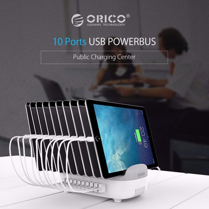 ORICO DUK-10P 120W 10 USB Ports Smart Charging Station with Phone & Tablet Stand, AU Plug(White) - Multifunction Charger by ORICO | Online Shopping South Africa | PMC Jewellery | Buy Now Pay Later Mobicred