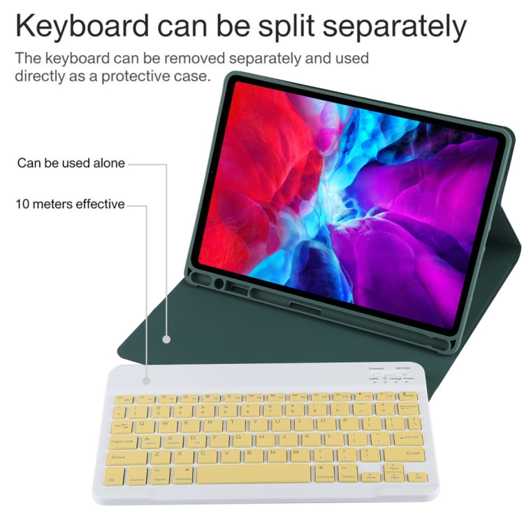 TG11B Detachable Bluetooth Yellow Keyboard + Microfiber Leather Tablet Case for iPad Pro 11 inch (2020), with Pen Slot & Holder (Dark Green) - For iPad Pro by PMC Jewellery | Online Shopping South Africa | PMC Jewellery