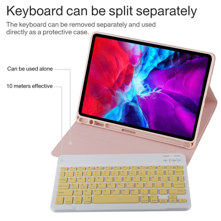 TG11B Detachable Bluetooth Yellow Keyboard + Microfiber Leather Tablet Case for iPad Pro 11 inch (2020), with Pen Slot & Holder (Pink) - For iPad Pro by PMC Jewellery | Online Shopping South Africa | PMC Jewellery