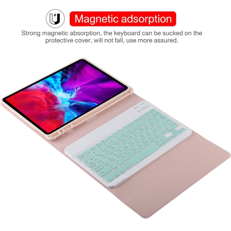 TG11B Detachable Bluetooth Green Keyboard + Microfiber Leather Tablet Case for iPad Pro 11 inch (2020), with Pen Slot & Holder (Pink) - For iPad Pro by PMC Jewellery | Online Shopping South Africa | PMC Jewellery