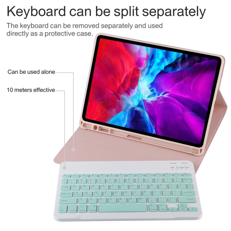 TG11B Detachable Bluetooth Green Keyboard + Microfiber Leather Tablet Case for iPad Pro 11 inch (2020), with Pen Slot & Holder (Pink) - For iPad Pro by PMC Jewellery | Online Shopping South Africa | PMC Jewellery